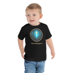 black Glimmer of Light t-shirt with glowing enchanted forest design and Wordwhispers brand name — sizes 2T to 5T