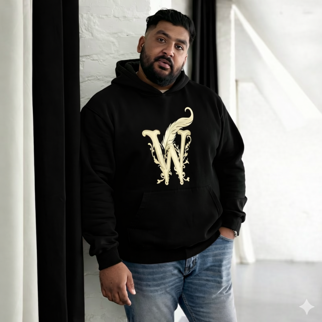 Book lover premium hoodie - black - Wordwhispers cream logo front - unisex literary apparel