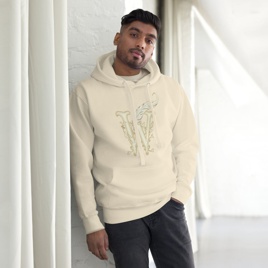 Book lover premium hoodie - bone - Wordwhispers cream logo front - unisex literary apparel