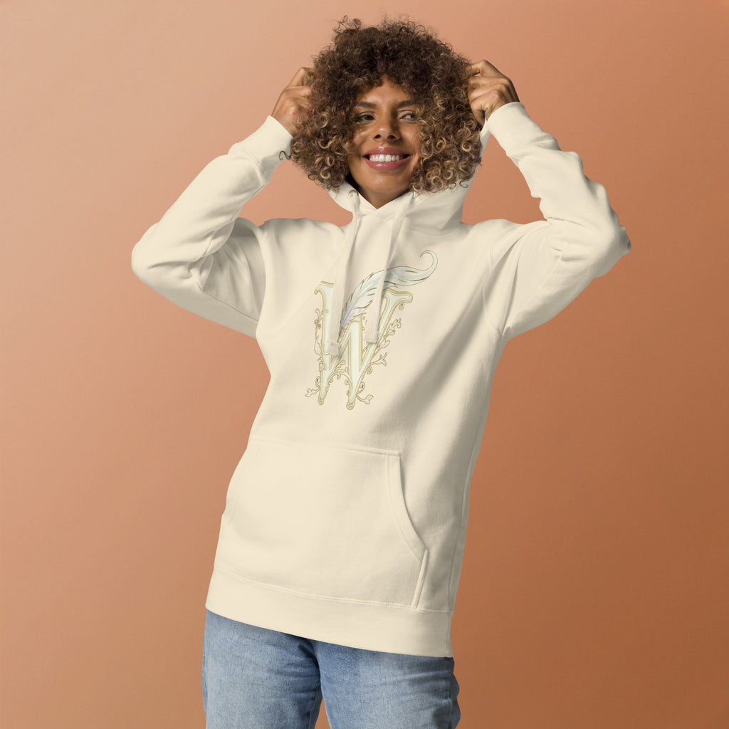 Book lover premium hoodie - bone - Wordwhispers cream logo front - unisex literary apparel