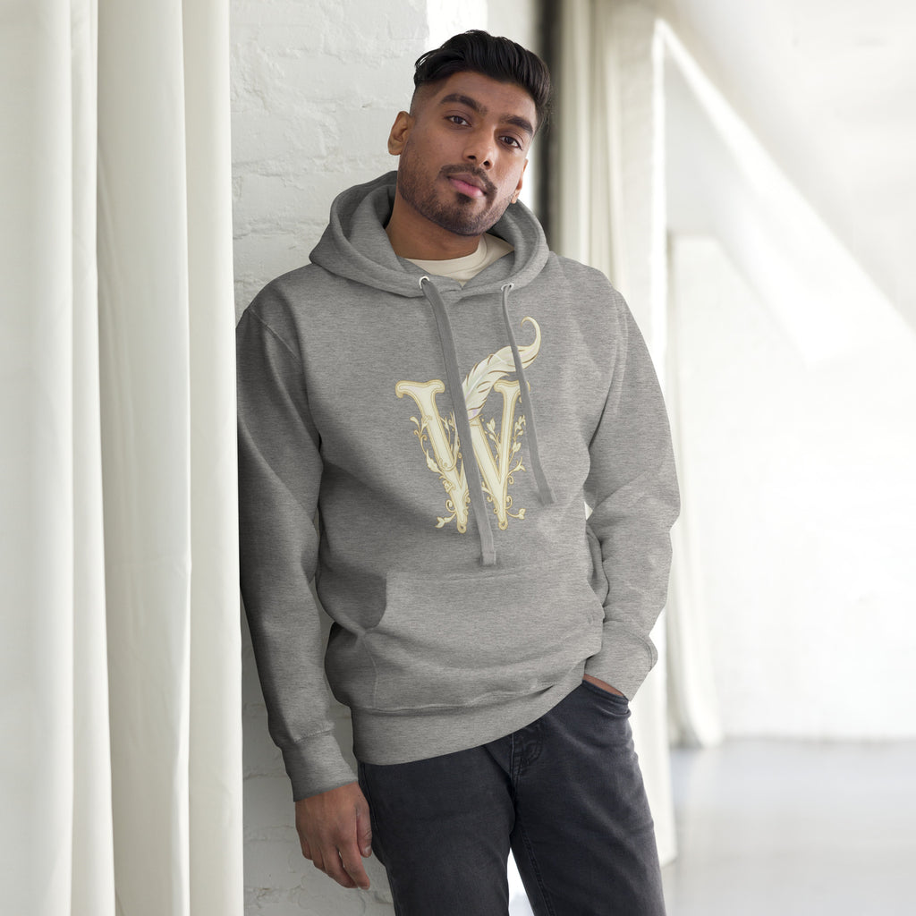 Book lover premium hoodie - carbon grey - Wordwhispers cream logo front - unisex literary apparel