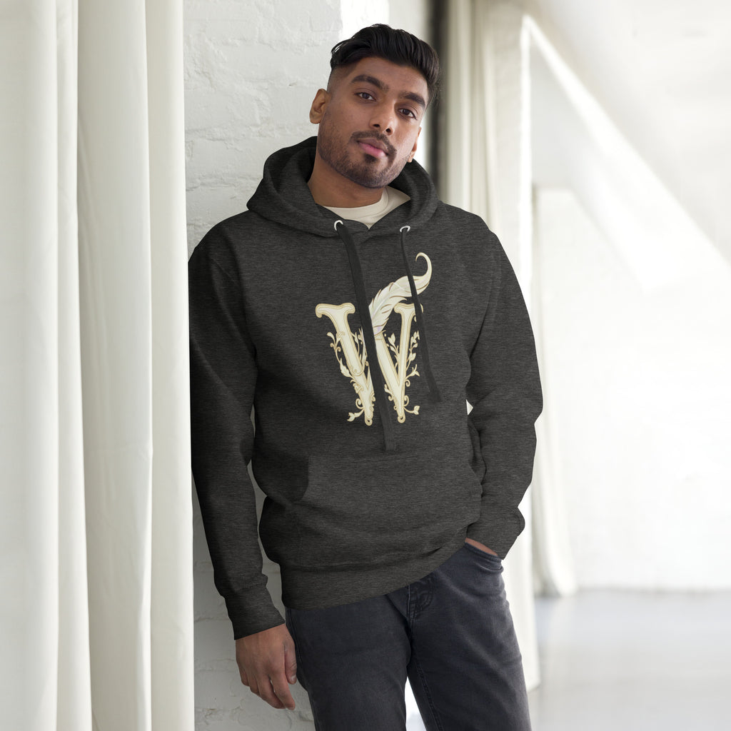 Book lover premium hoodie - charcoal heather - Wordwhispers cream logo front - unisex literary apparel