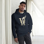 Book lover premium hoodie - navy blazer - Wordwhispers cream logo front - unisex literary apparel