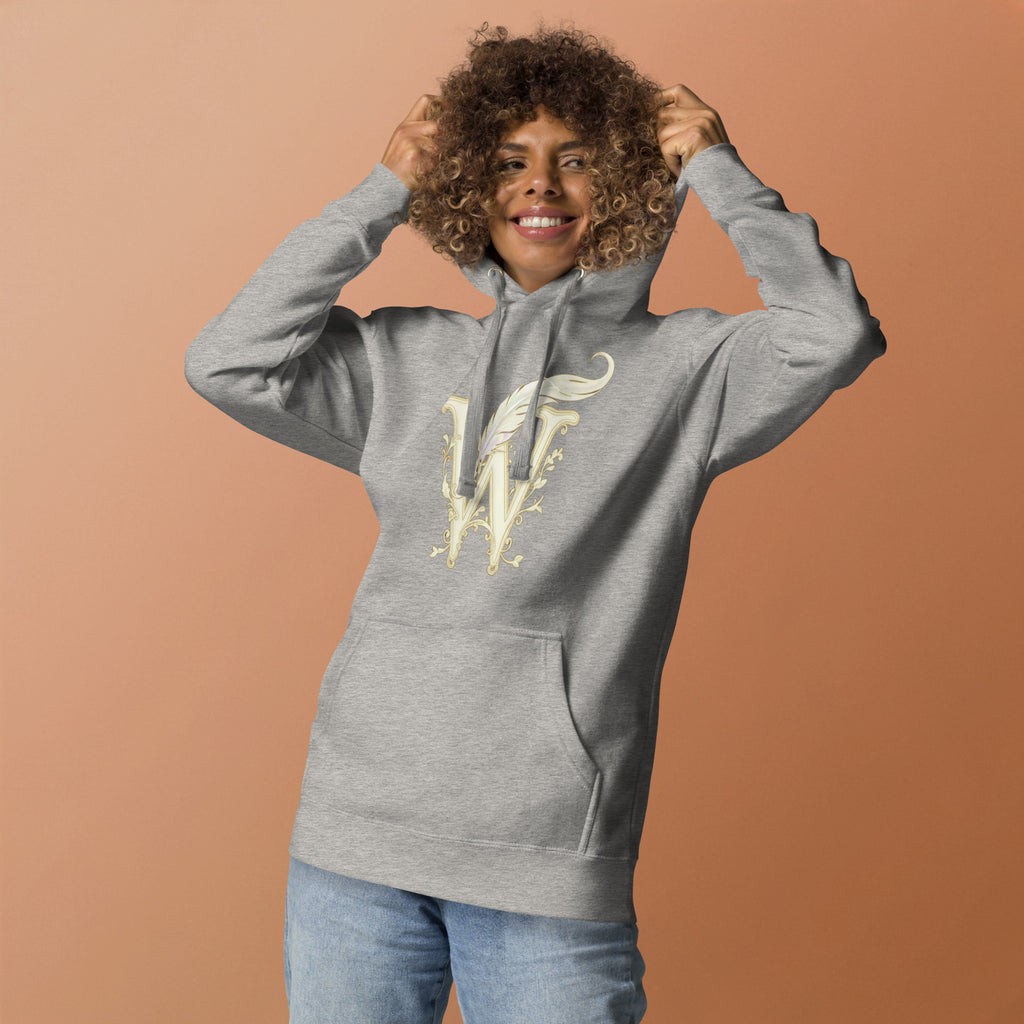 Book lover premium hoodie - carbon grey - Wordwhispers cream logo front - unisex literary apparel