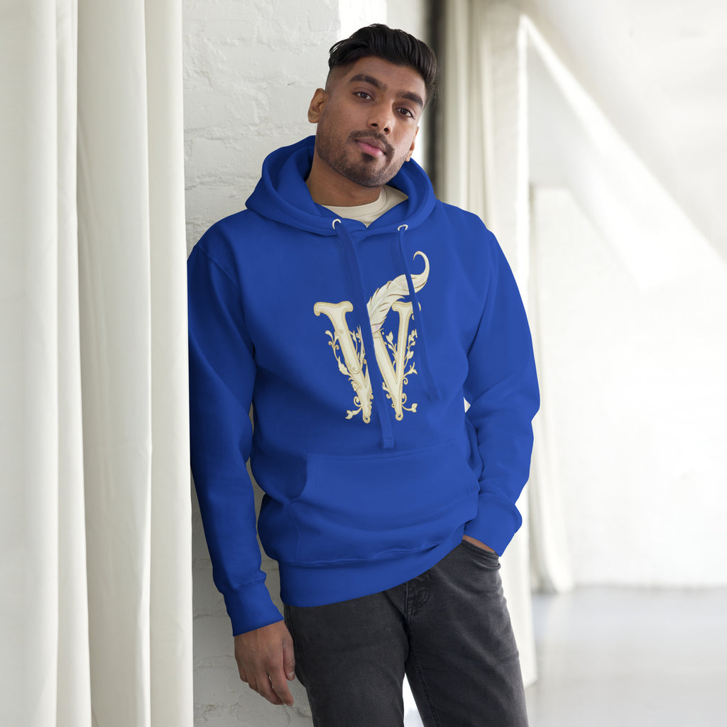 Book lover premium hoodie team - royal - Wordwhispers cream logo front - unisex literary apparel