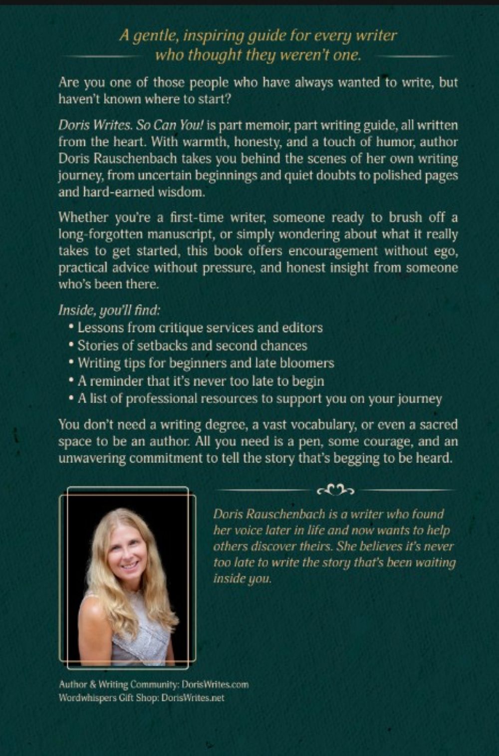 Back Cover of Doris Writes. So Can You!