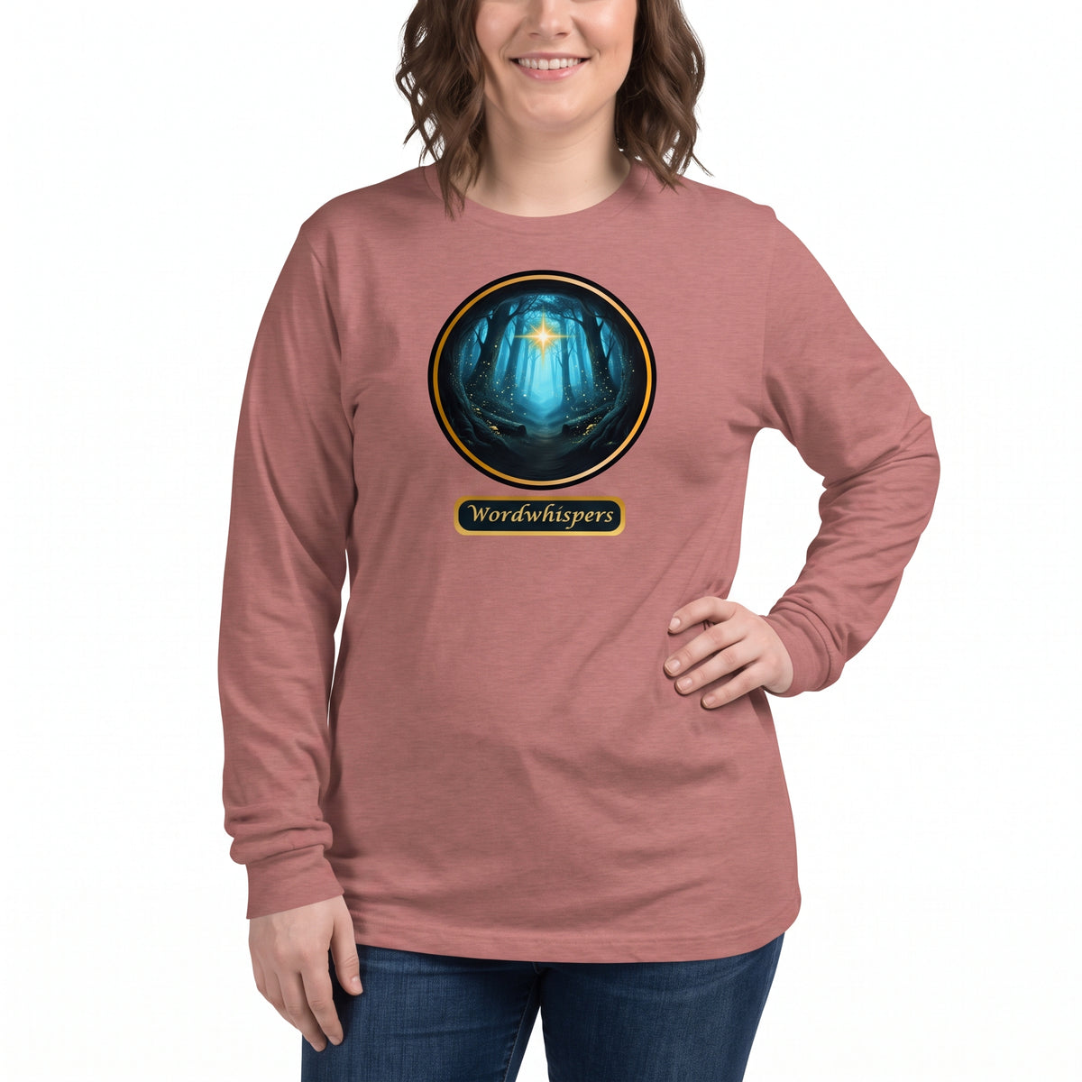 Glimmer of Light long sleeve tee in extended size 2XL in heather mauve