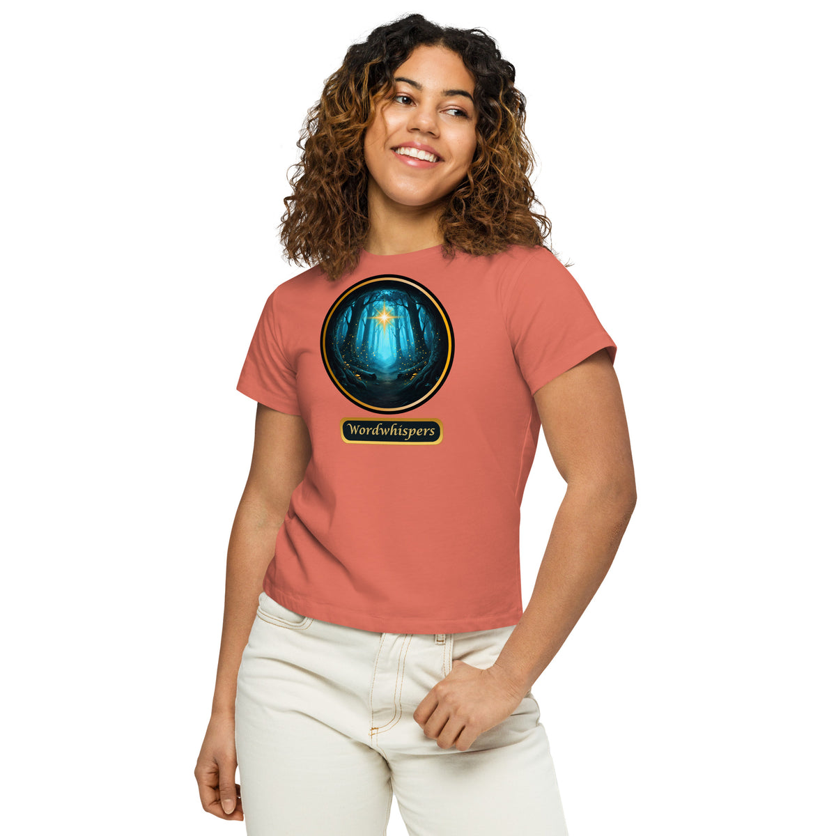 Glimmer of Light high waisted tee in red sorbet
