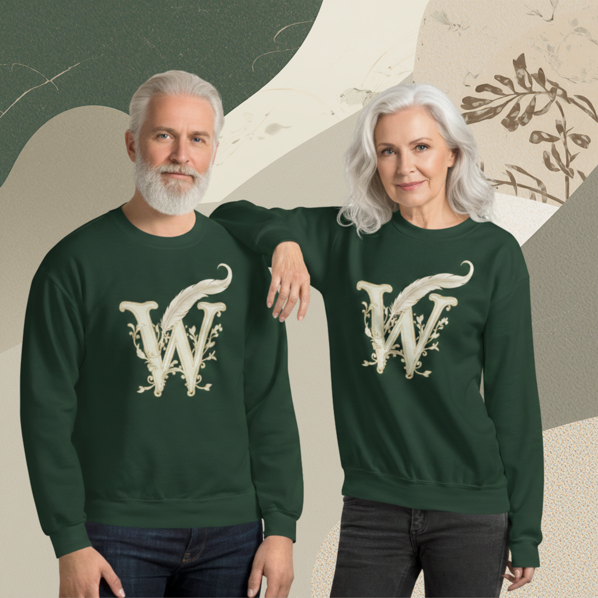  Book lover premium sweatshirt forest green - Wordwhispers cream logo front - unisex literary apparel