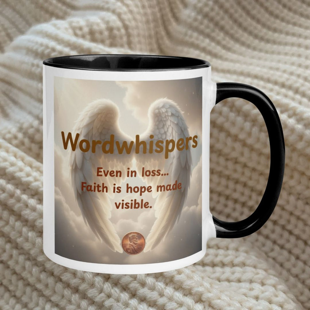 Pennies from Heaven mug - white with black inside and handle