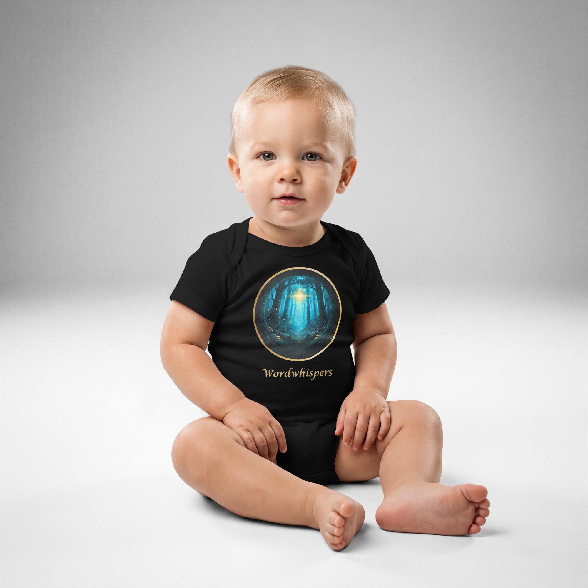 Little Bookworm Glimmer of Light baby bodysuit in black