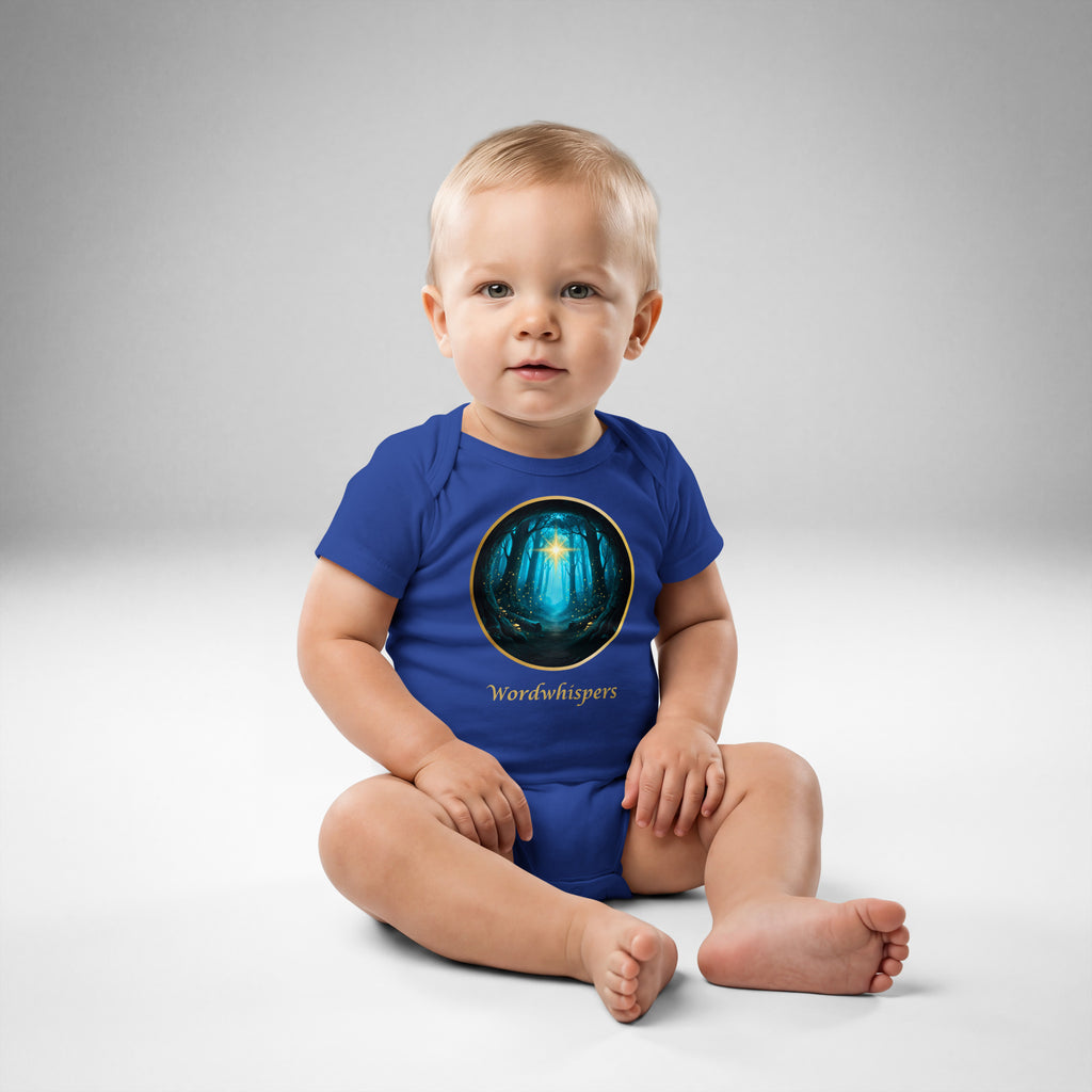 Little Bookworm Baby Bodysuit Glimmer of Light in royal
