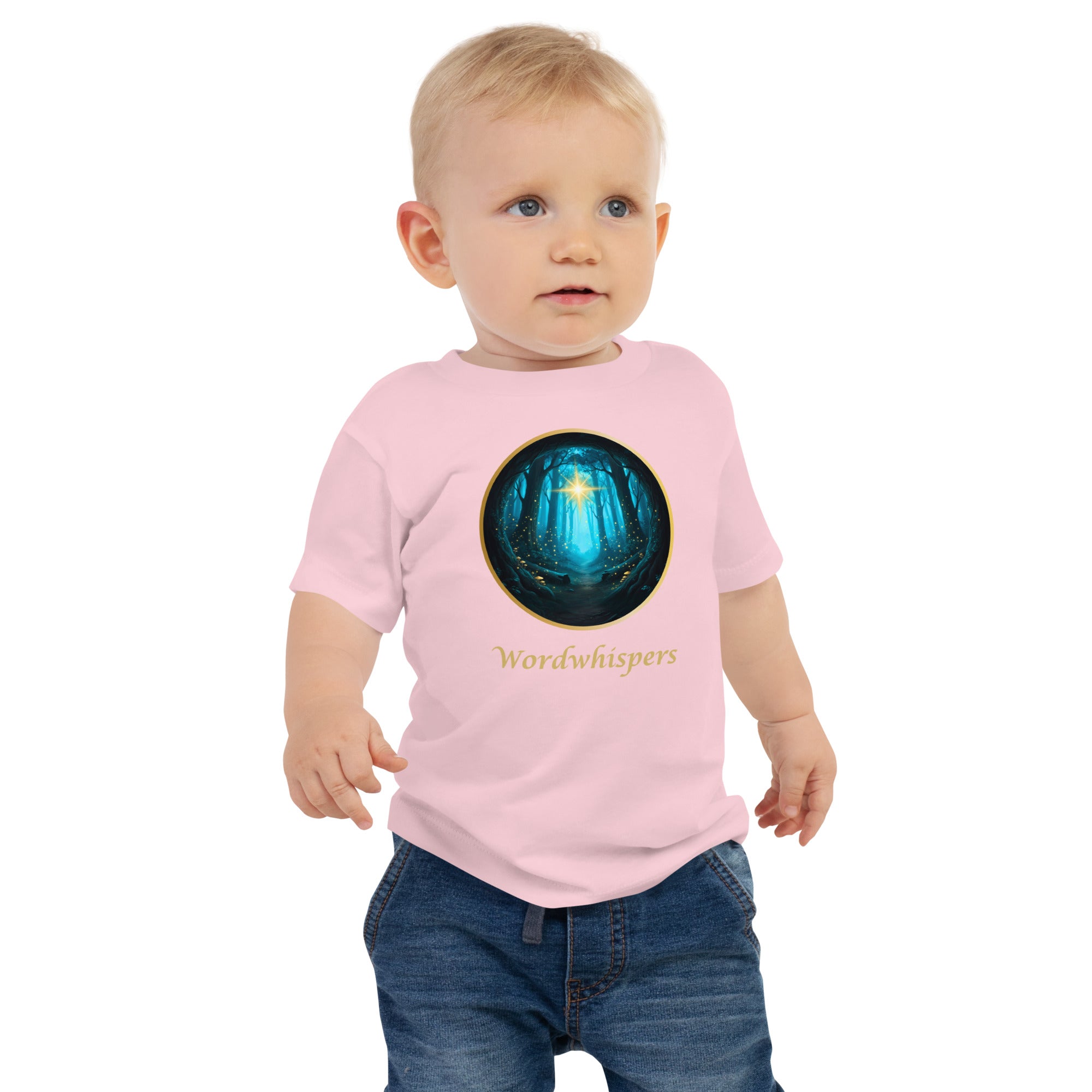 Pink - Glimmer of Light baby tee with glowing literary design