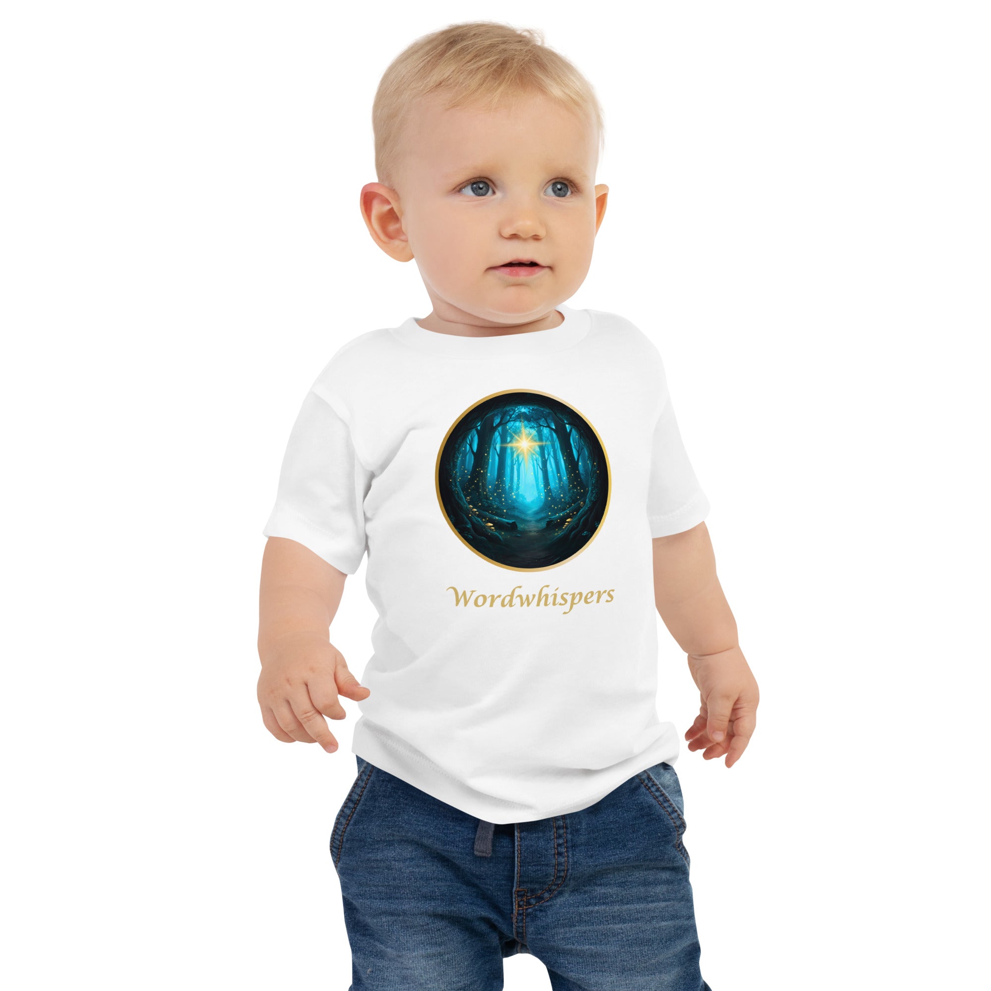 White - Glimmer of Light baby tee with glowing literary design