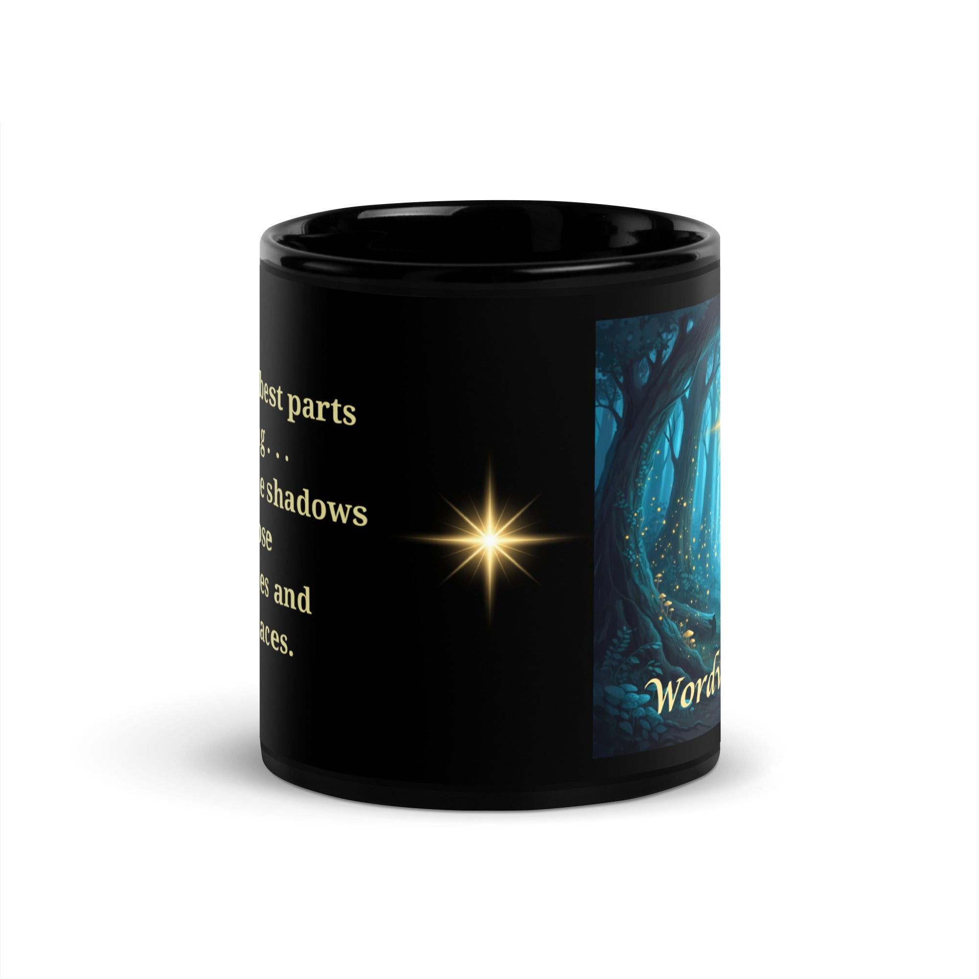 Book lover mug black - Twilight Glimmer Glowing Star side view - premium ceramic mug