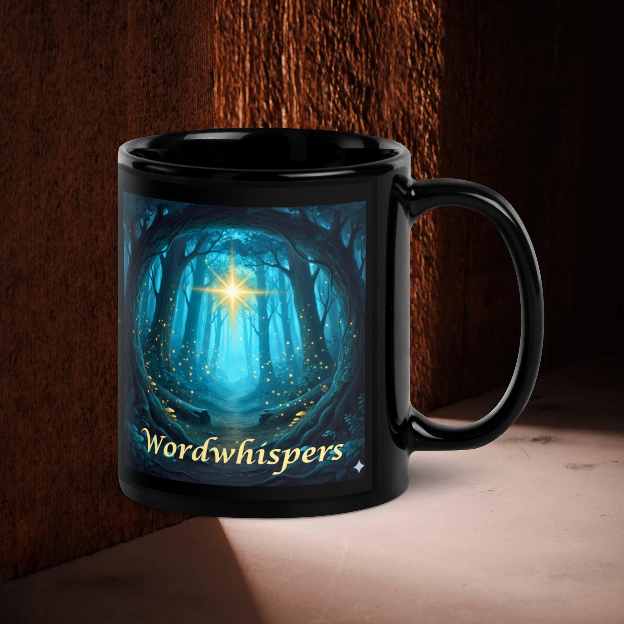 Book lover mug black - Twilight Glimmer Glowing Star - 11oz glossy ceramic coffee mug