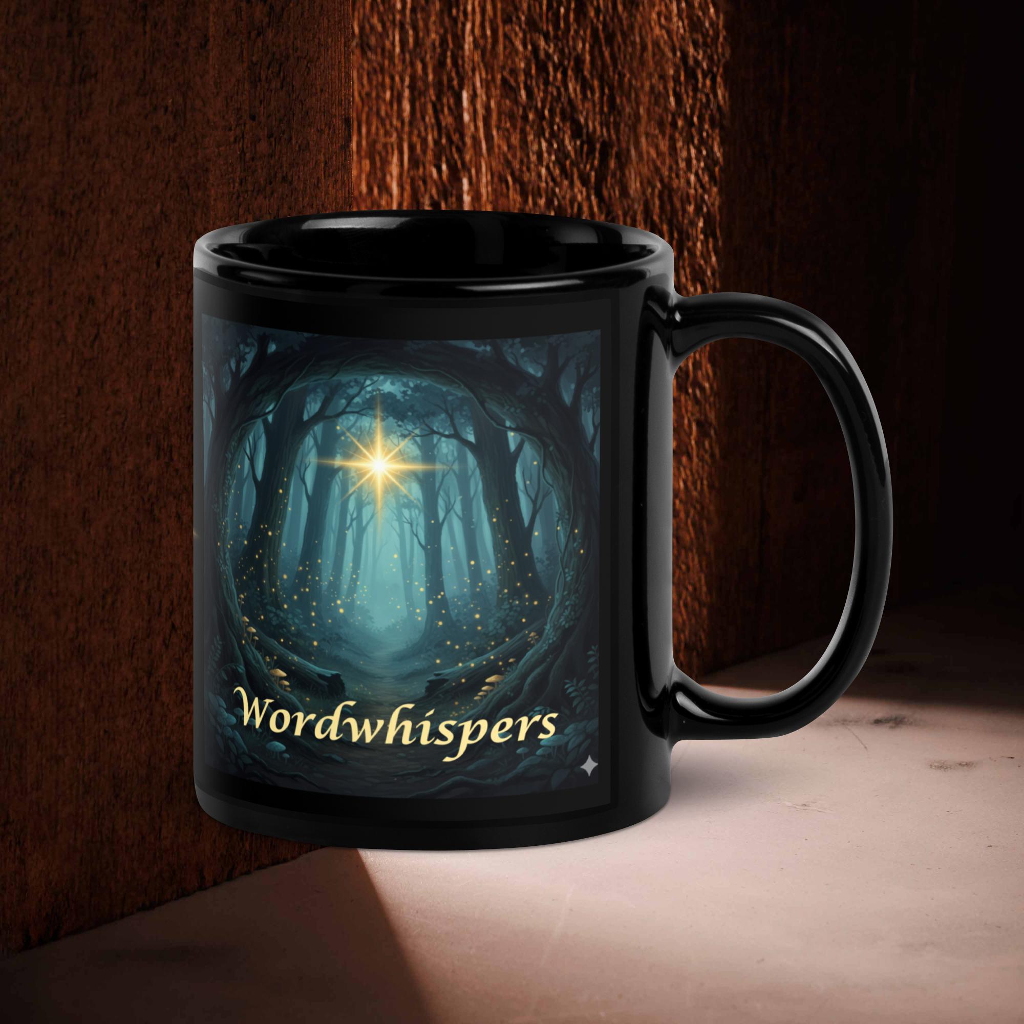 Book lover mug black - Midnight Glimmer Guiding Light - 11oz glossy ceramic coffee mug