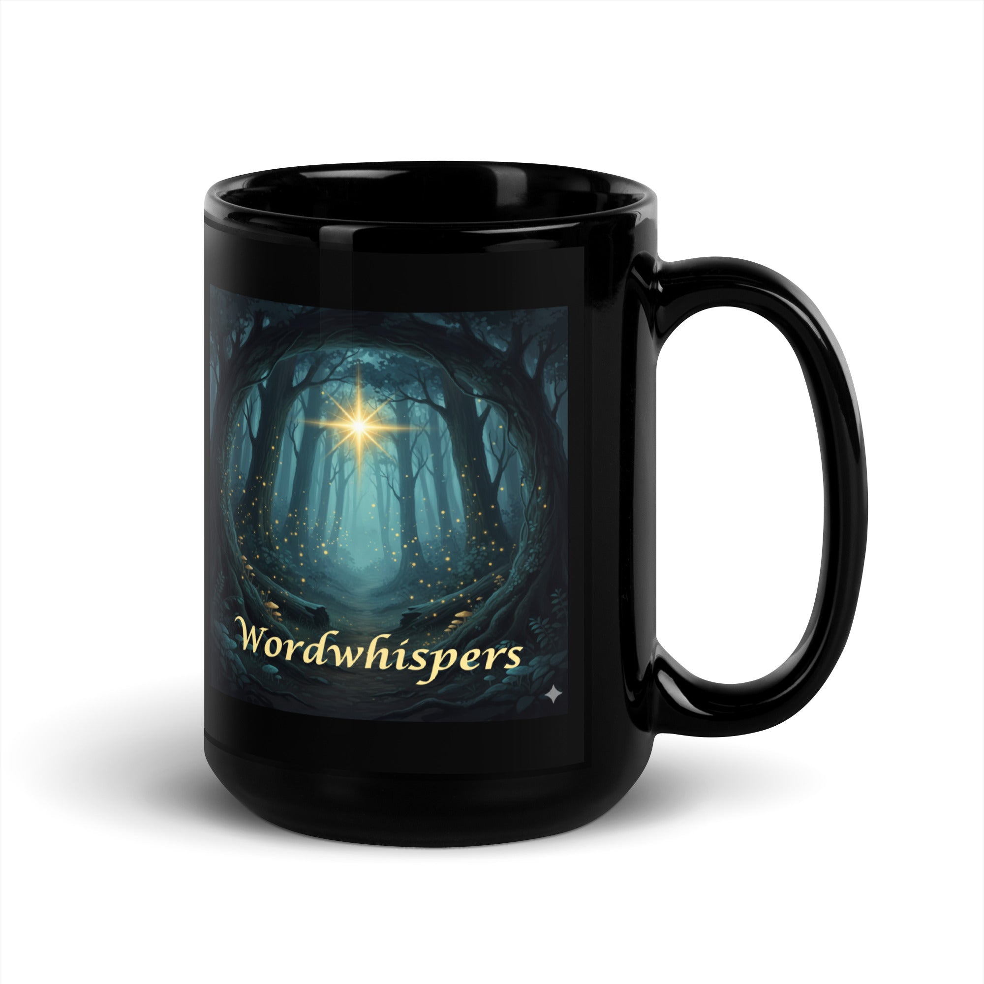 Midnight Glimmer: Guiding Light Mug - "In the Shadows" Quote (15oz, Black)