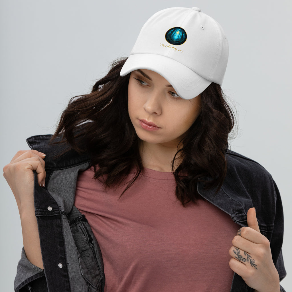 Book lover dad hat white - Glimmer of Light design - adjustable unstructured cap