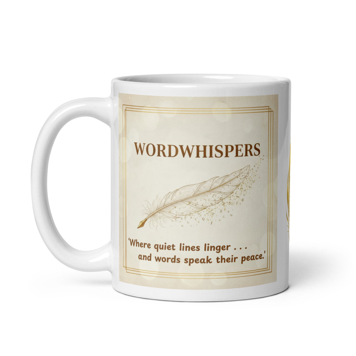 Feather whispers mug white back