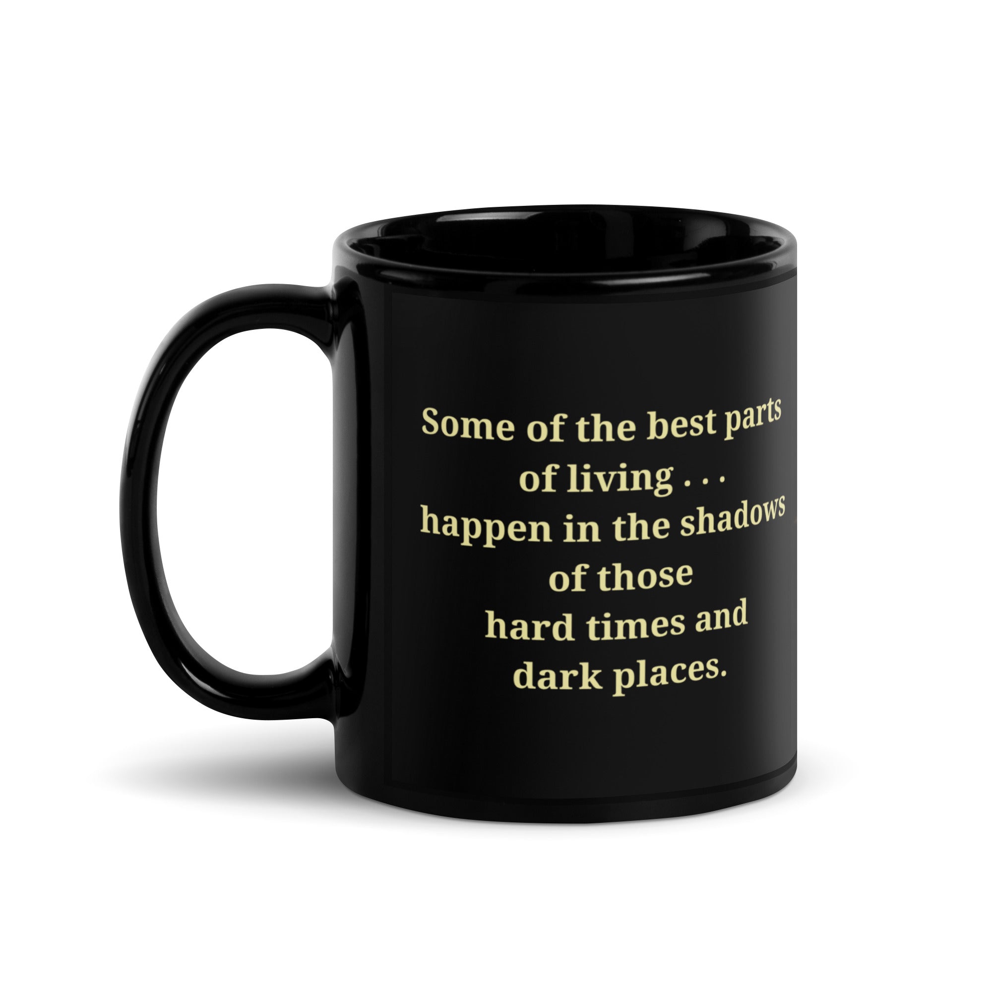 Book lover mug black - Midnight Glimmer Guiding Light back view - 11oz literary gift