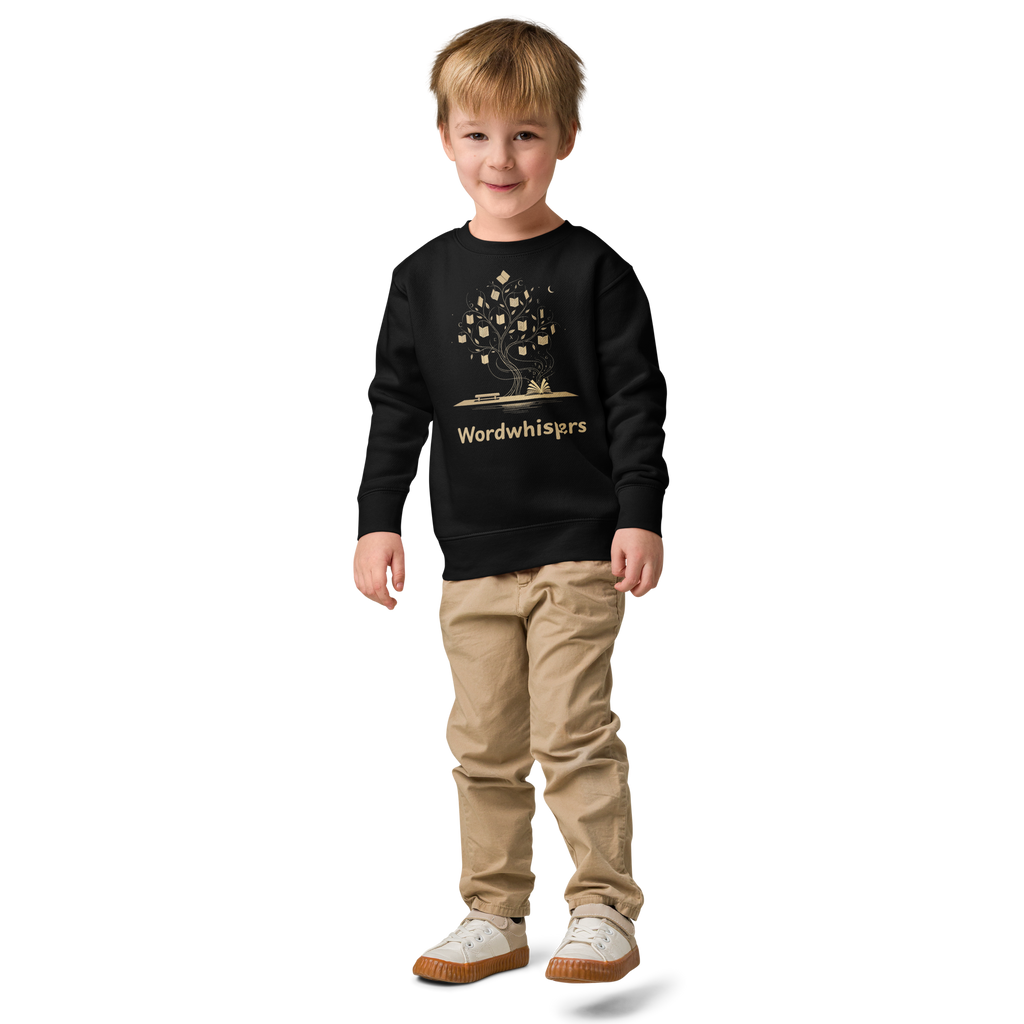 Little Dreamers Mystical Tree & Glowing Books Kids Sweatshirt – Wordwhispers – in black