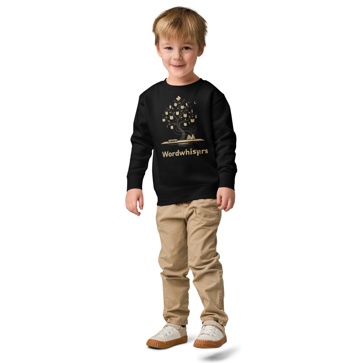 Little Dreamers Mystical Tree & Glowing Books Kids Sweatshirt – Wordwhispers – in black
