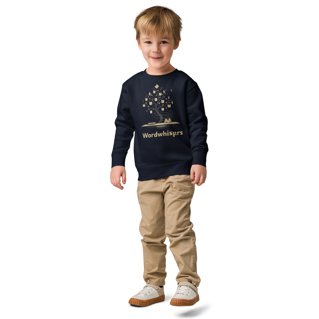 Little Dreamers Mystical Tree & Glowing Books Kids Sweatshirt – Wordwhispers – in navy
