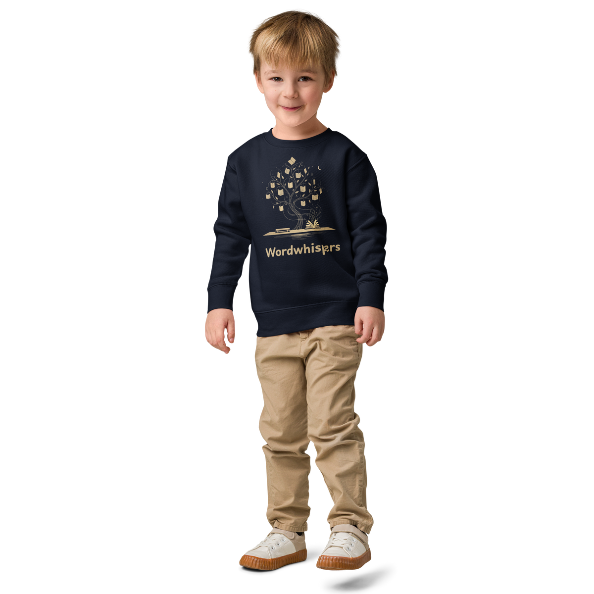 Little Dreamers Mystical Tree & Glowing Books Kids Sweatshirt – Wordwhispers – in navy