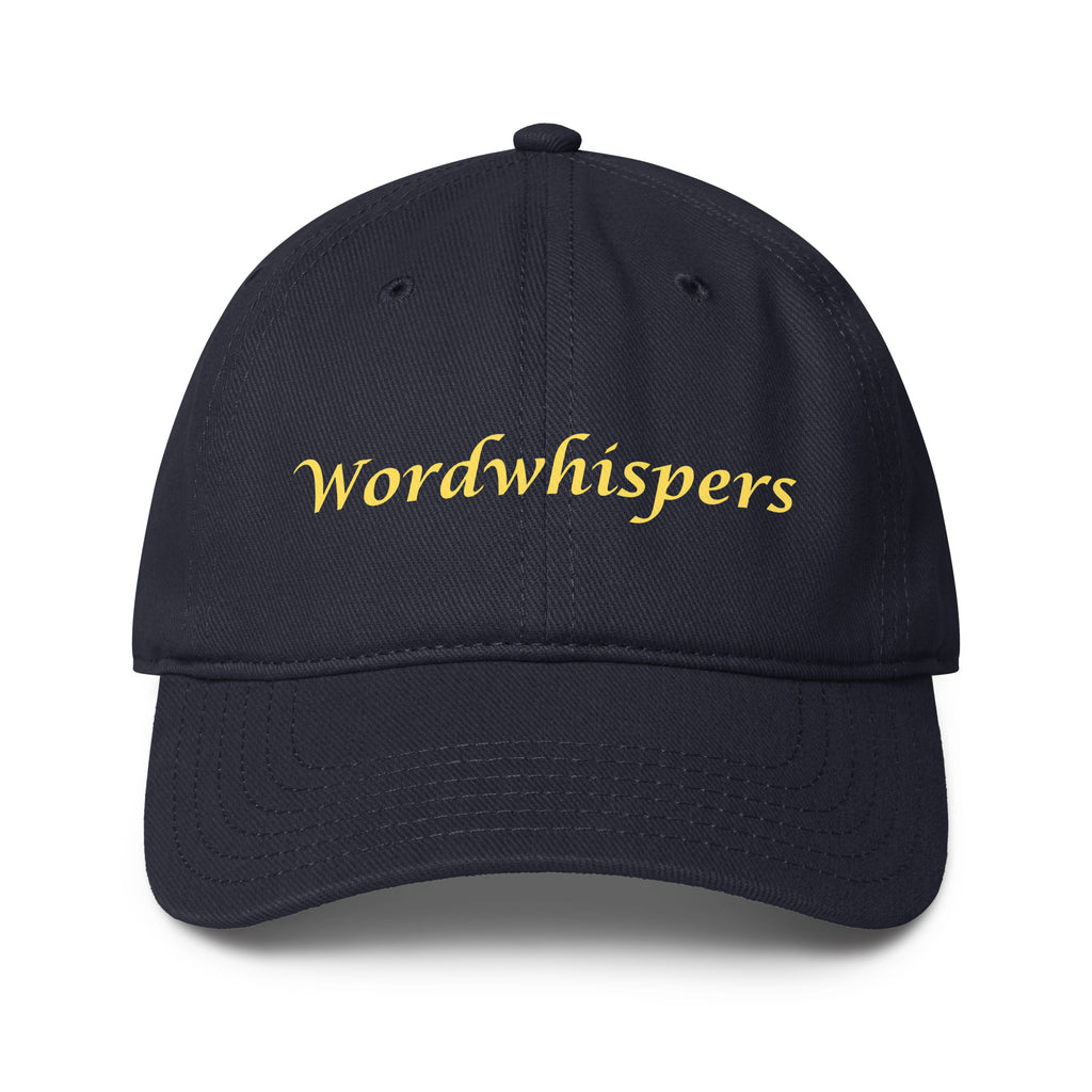 Book lover baseball cap navy - Wordwhispers logo front - literary accessory