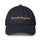 Book lover baseball cap navy - Wordwhispers logo front - literary accessory