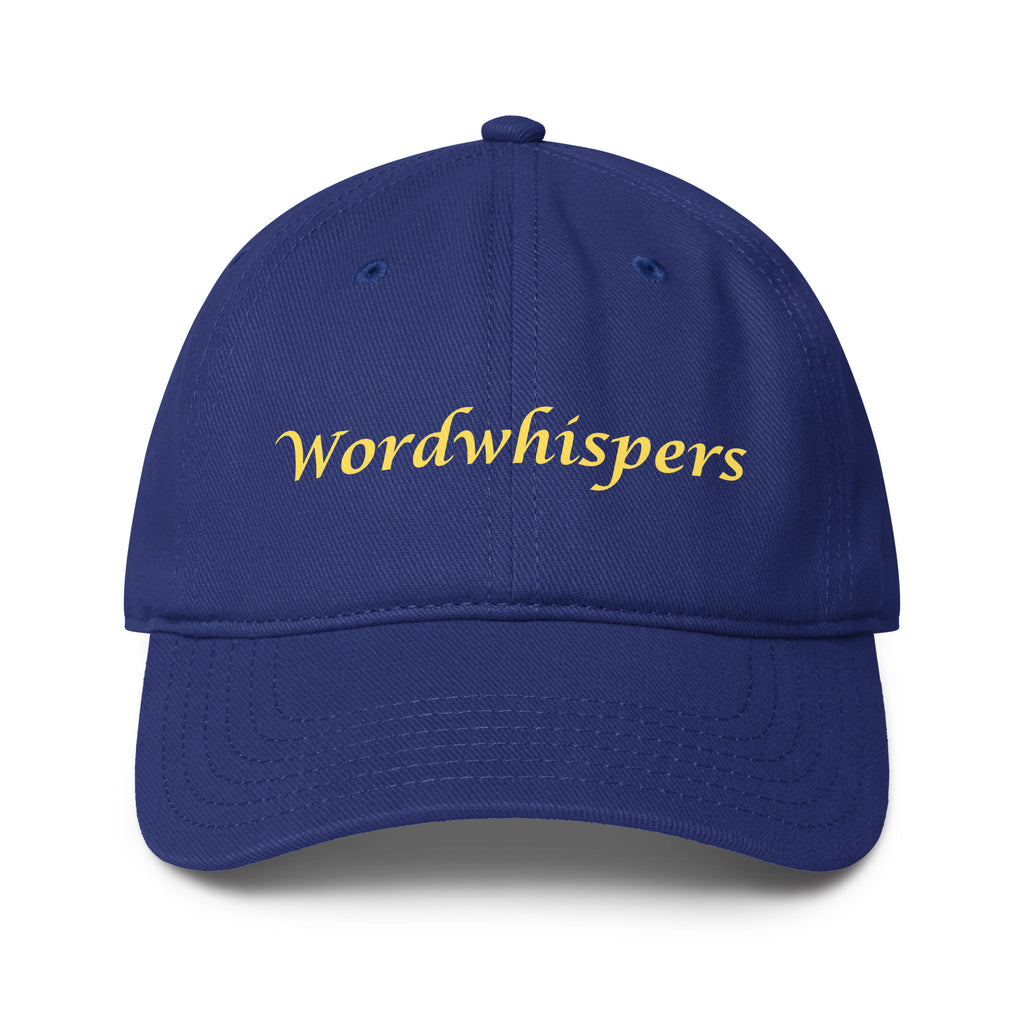 Book lover baseball cap royal blue - Wordwhispers logo front - literary accessory
