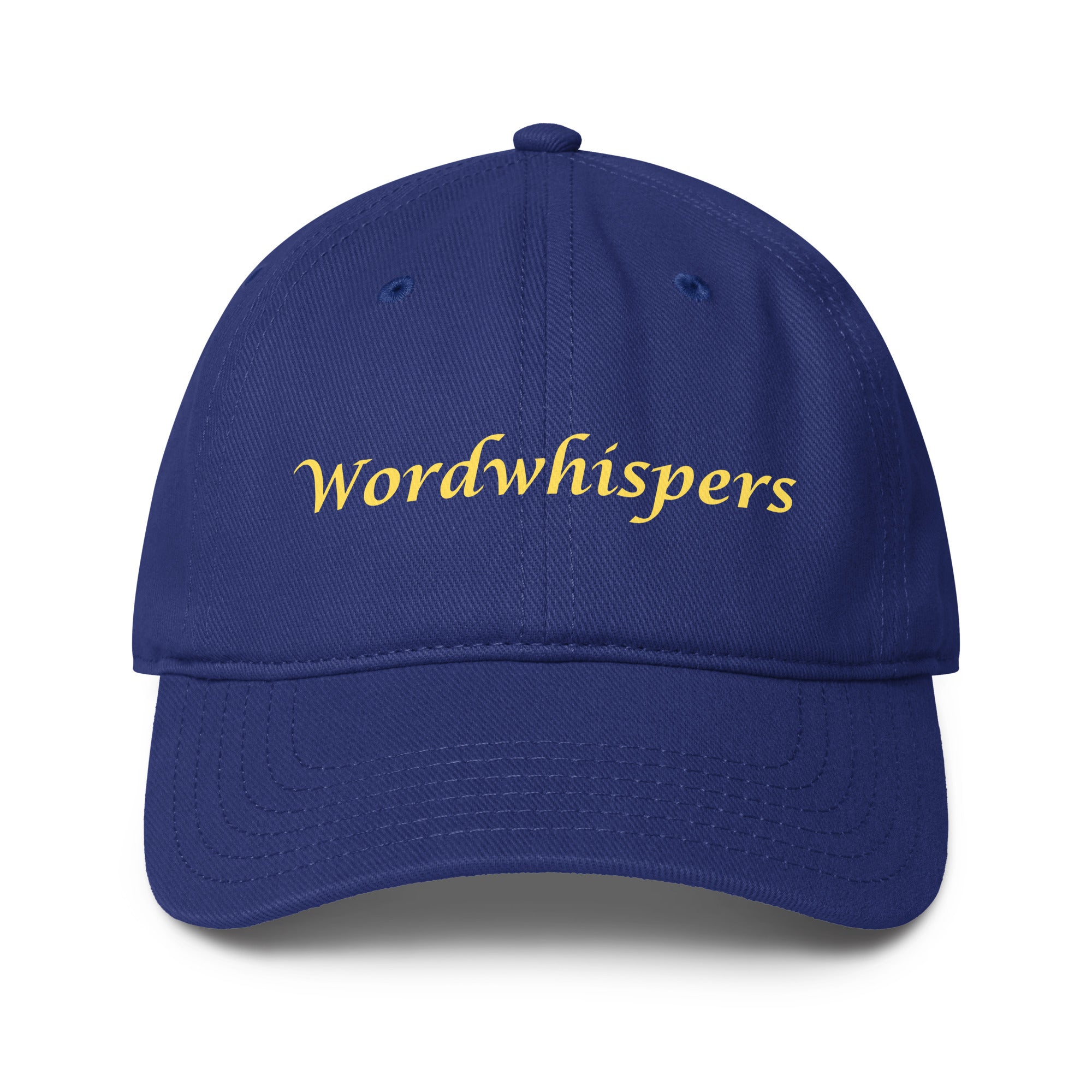 Book lover baseball cap royal blue - Wordwhispers logo front - literary accessory