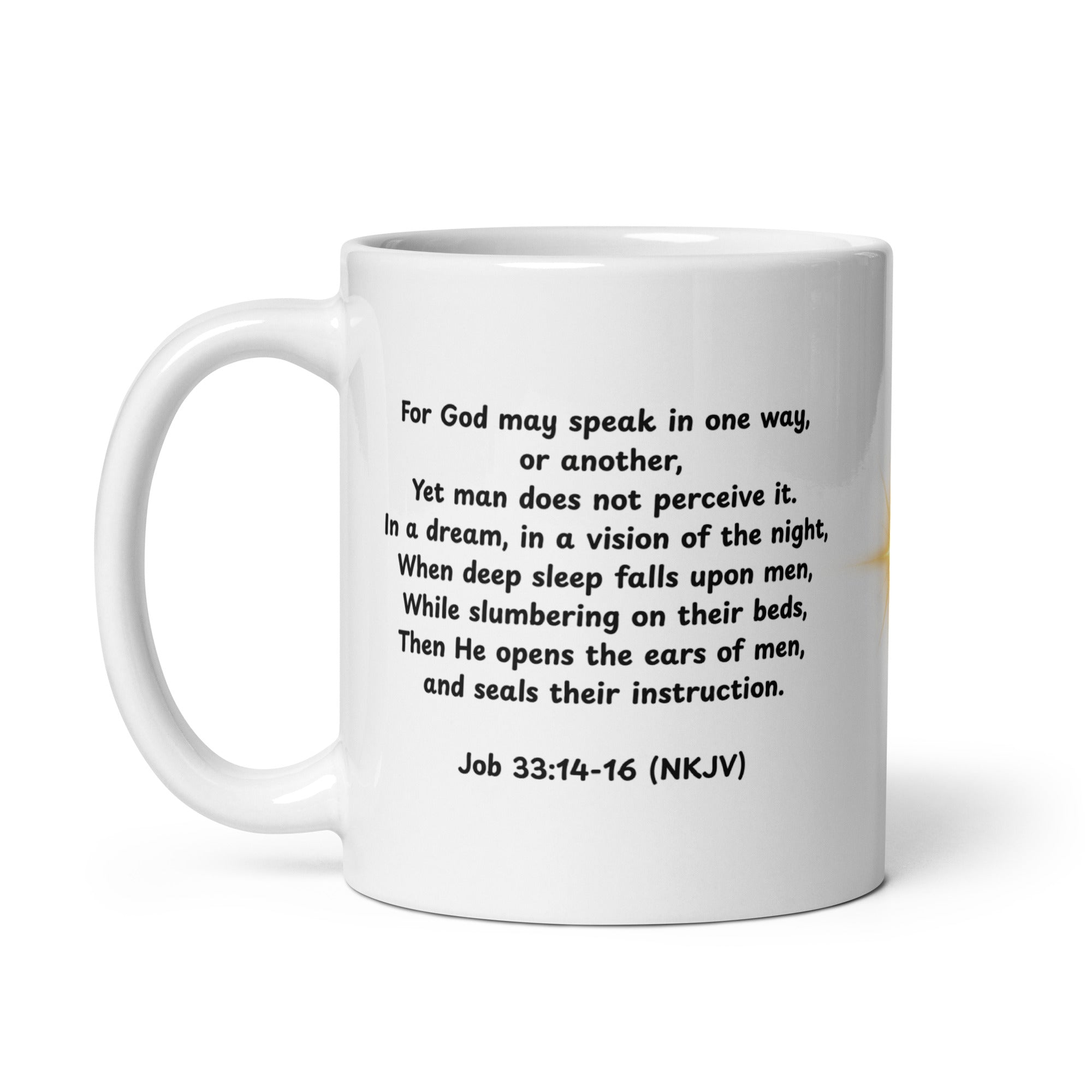 Inspirational mug white - Vision of the Night Job 33 back view - faith gift