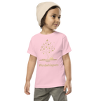 toddler t-shirt with Enchanted Tree design — whimsical book tree growing from an open storybook, Wordwhispers brand, sizes 2T–5T in pink