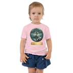 toddler t-shirt with Mystical Tree & Glowing Books design — luminous tree in moonlit forest with open book at roots, Wordwhispers brand, sizes 2T–5T - in pink