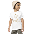  toddler t-shirt with Enchanted Tree design — whimsical book tree growing from an open storybook, Wordwhispers brand, sizes 2T–5T in white