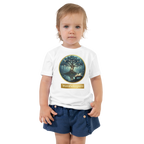 toddler t-shirt with Mystical Tree & Glowing Books design — luminous tree in moonlit forest with open book at roots, Wordwhispers brand, sizes 2T–5T - in white