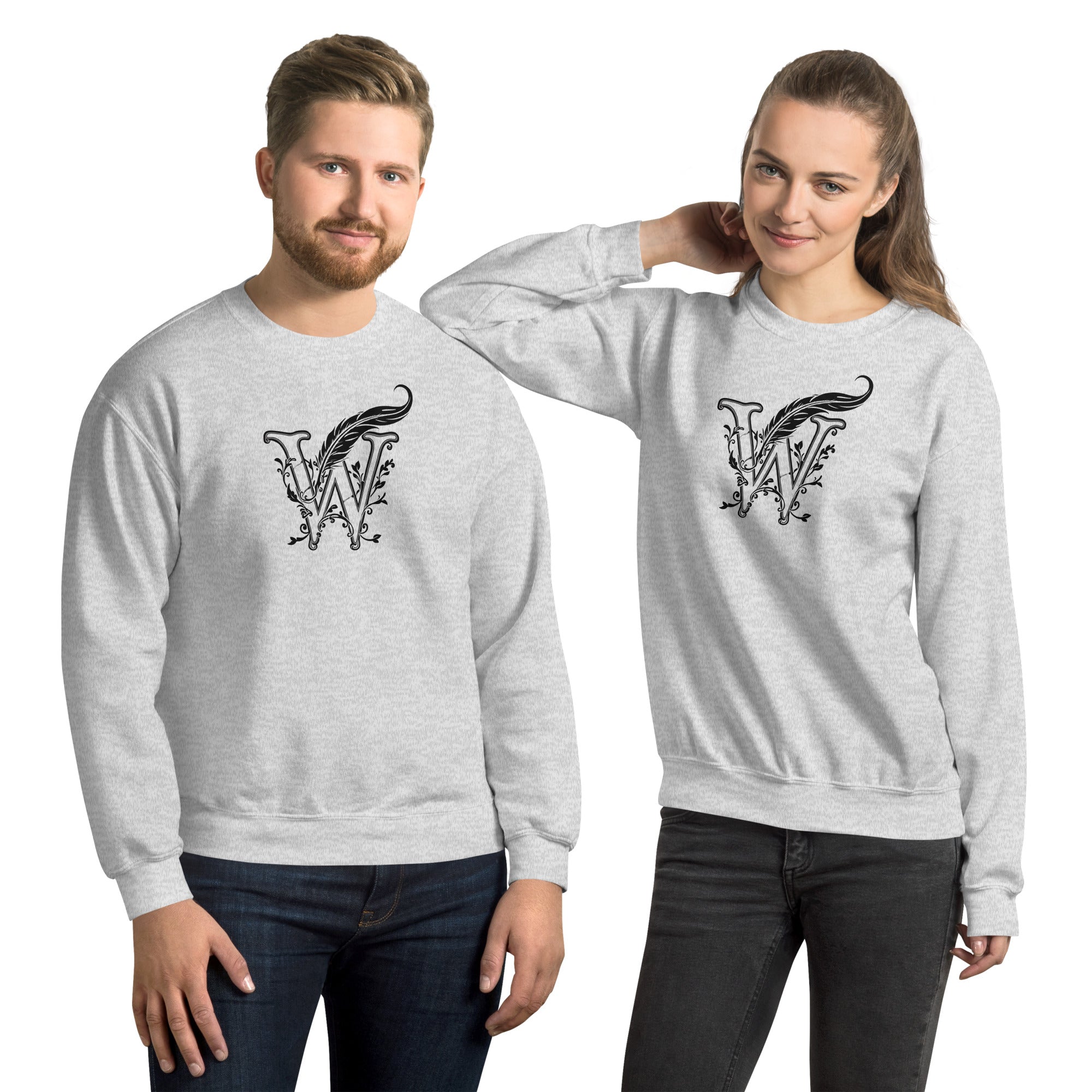 Book lover premium sweatshirt - Wordwhispers black logo front - unisex literary apparel - Ash