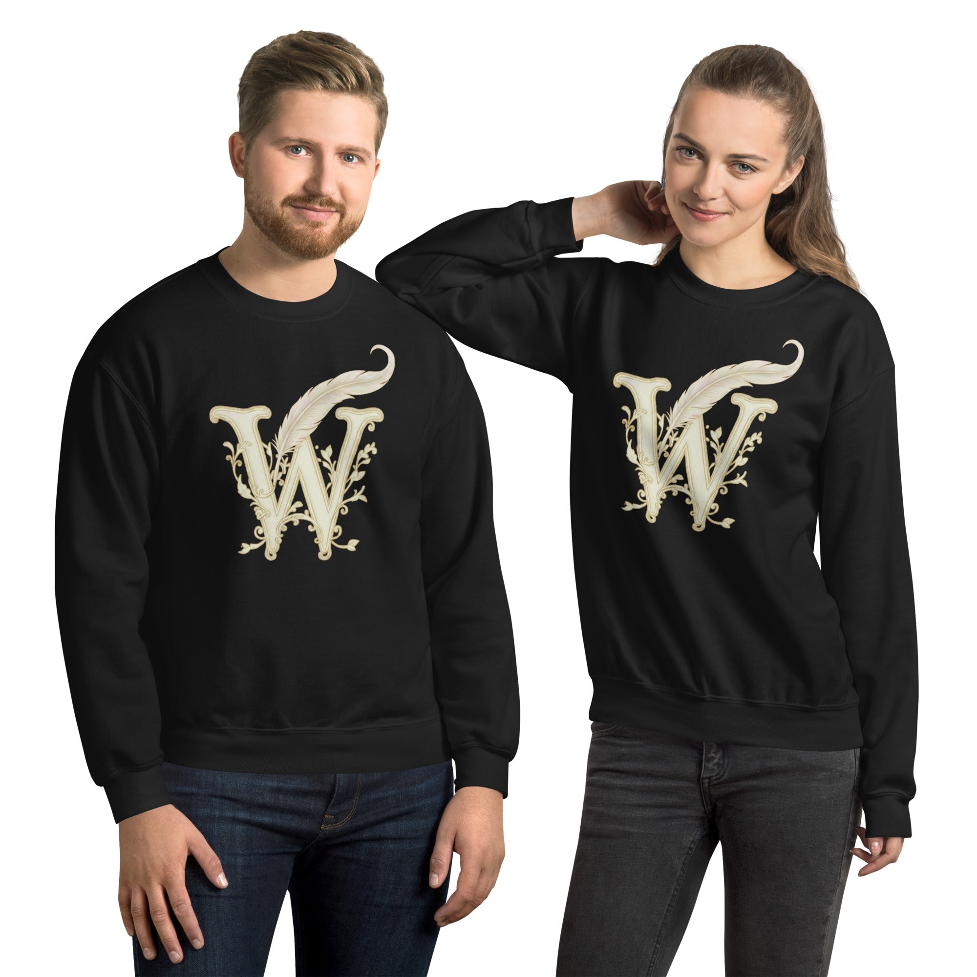 Book lover premium sweatshirt black - Wordwhispers cream logo front - unisex literary apparel