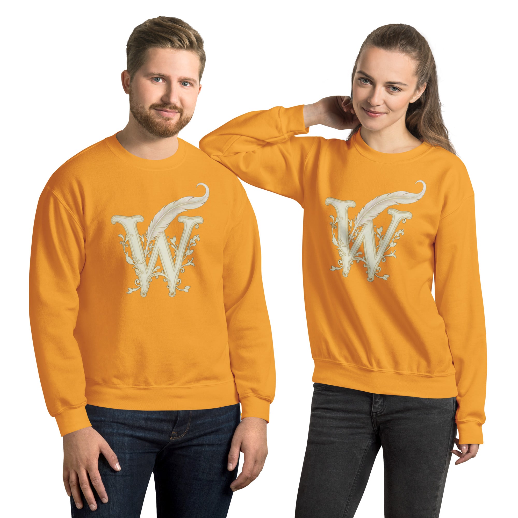 Book lover premium sweatshirt gold - Wordwhispers cream logo front - unisex literary apparel