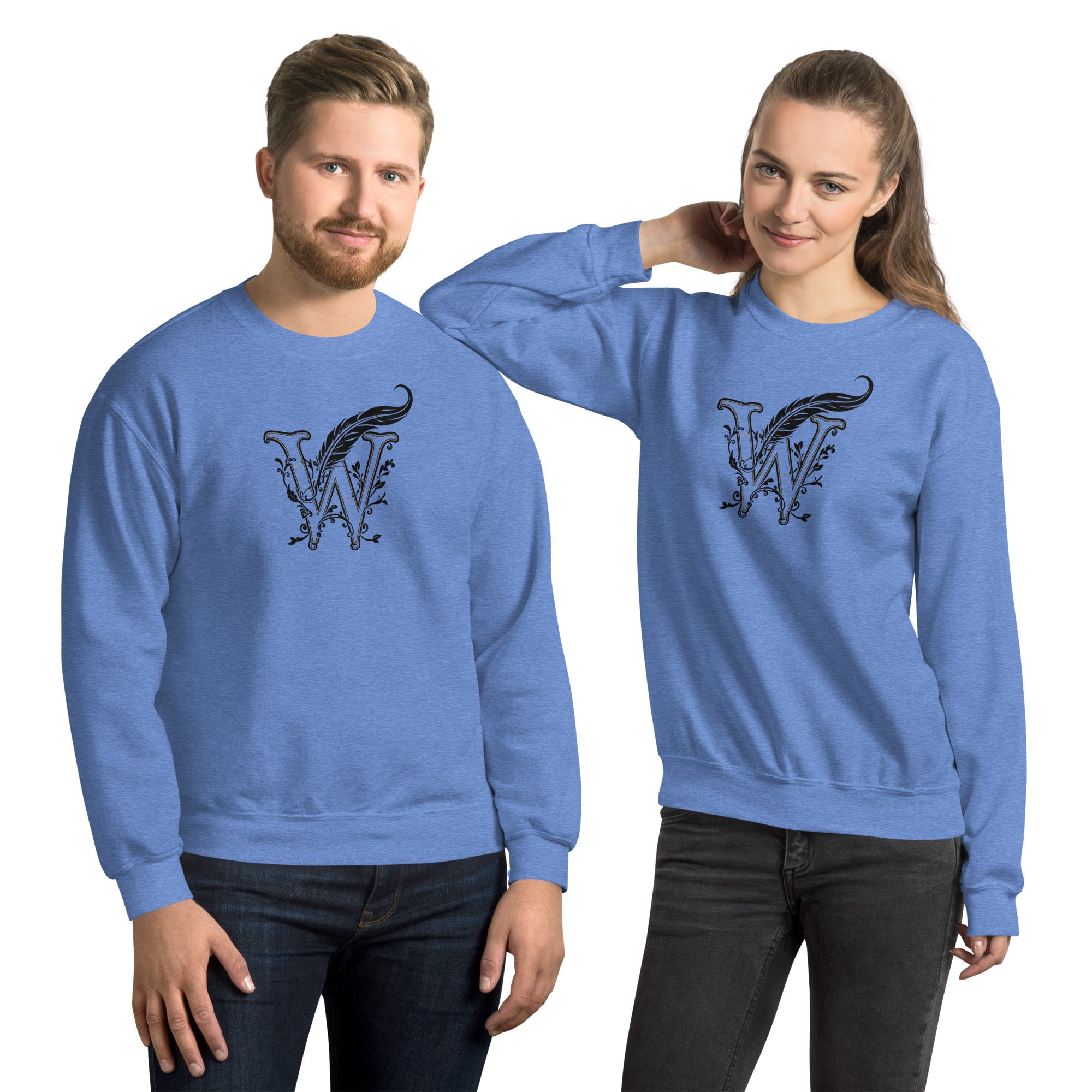 Book lover premium sweatshirt - Wordwhispers black logo front - unisex literary apparel - Heather Deep Royal