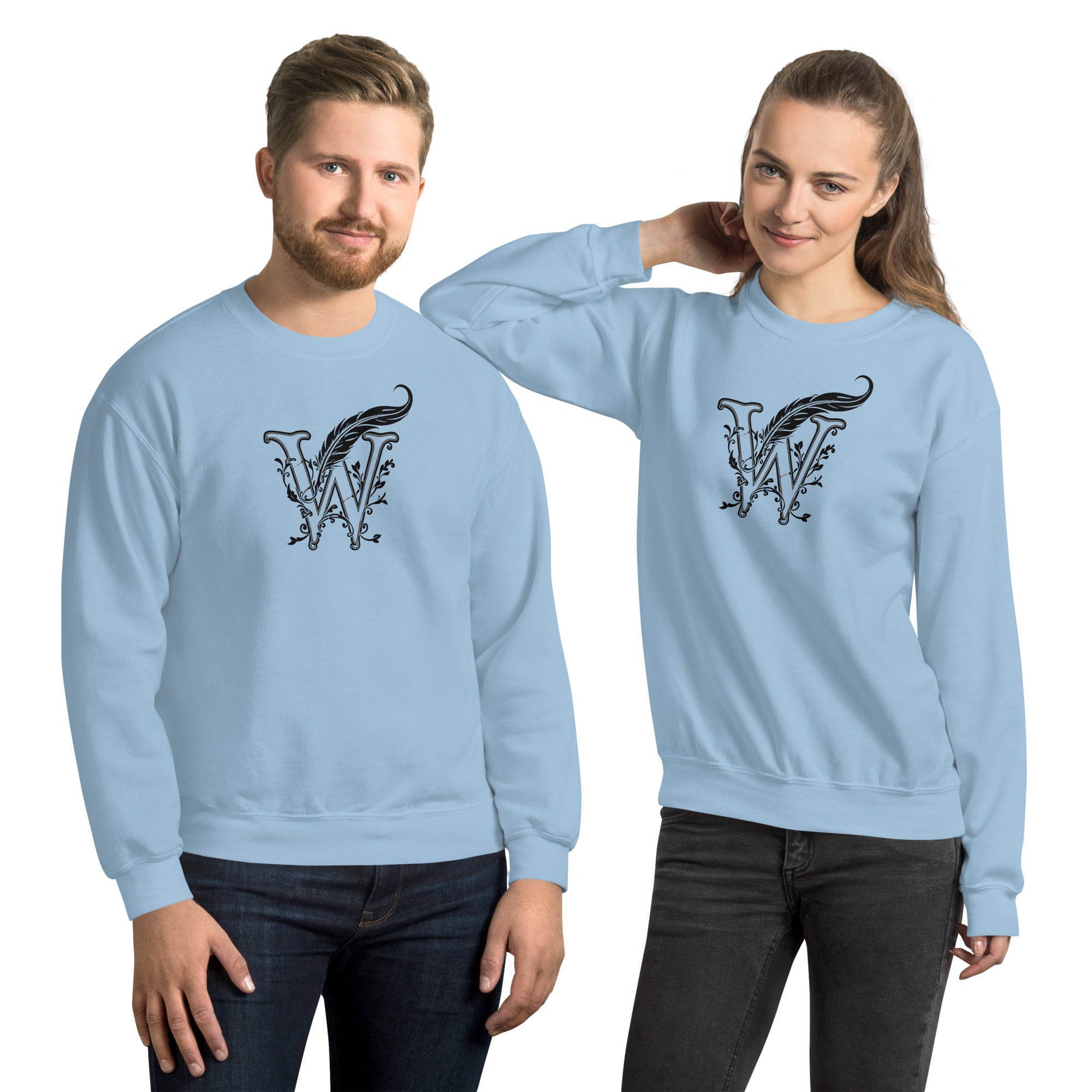 Book lover premium sweatshirt - Wordwhispers black logo front - unisex literary apparel - Light Blue