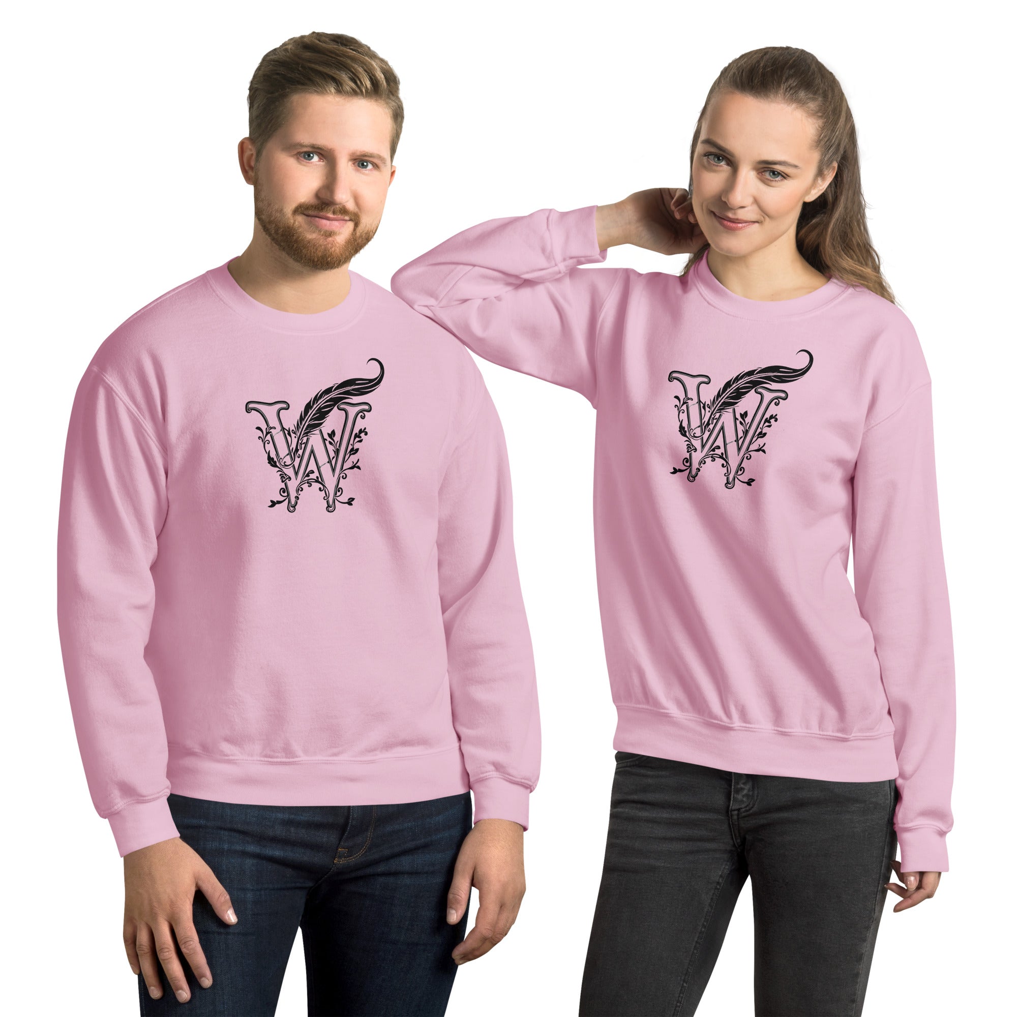 Book lover premium sweatshirt - Wordwhispers black logo front - unisex literary apparel - Light Pink