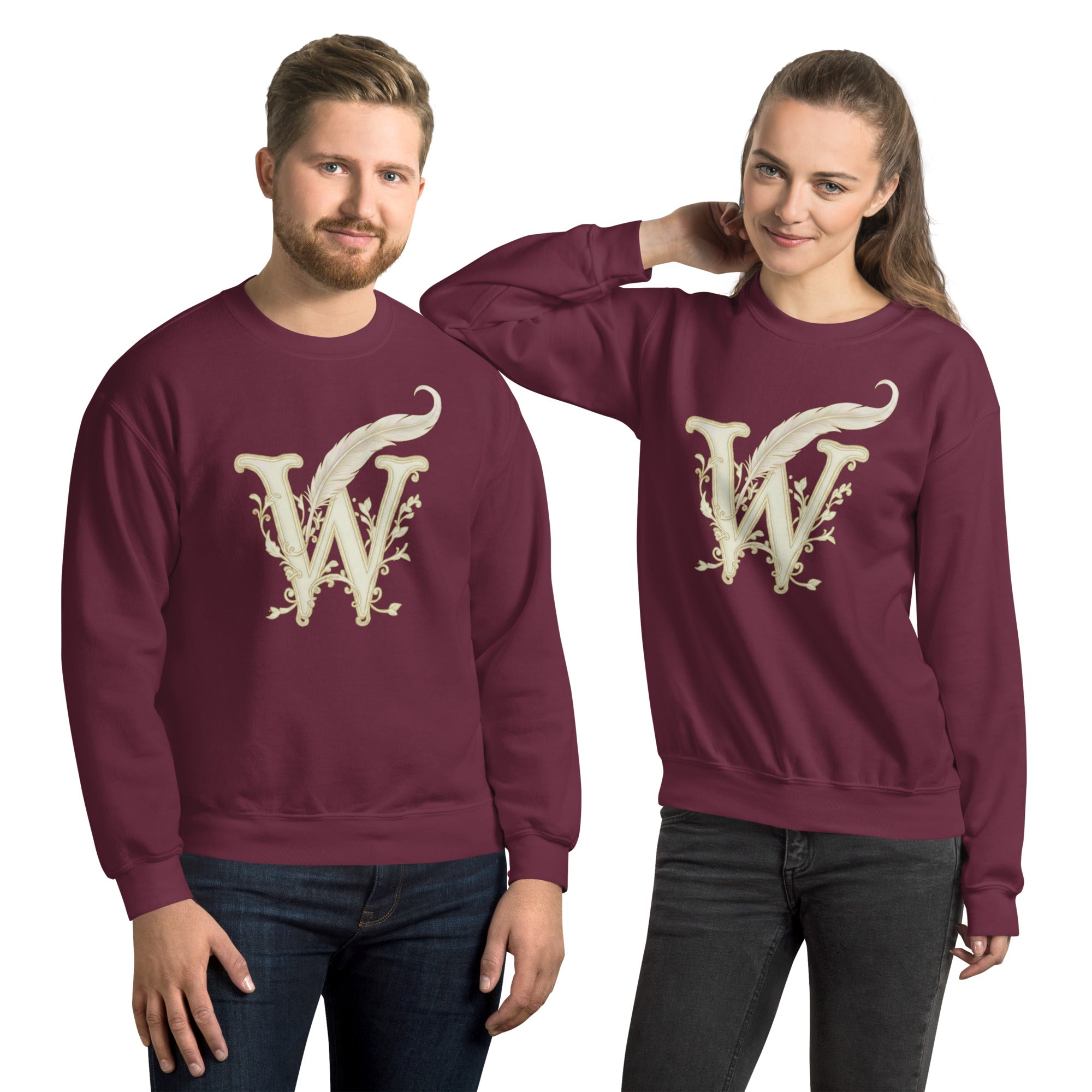 Book lover premium sweatshirt maroon - Wordwhispers cream logo front - unisex literary apparel