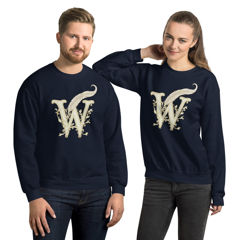  Book lover premium sweatshirt navy - Wordwhispers cream logo front - unisex literary apparel