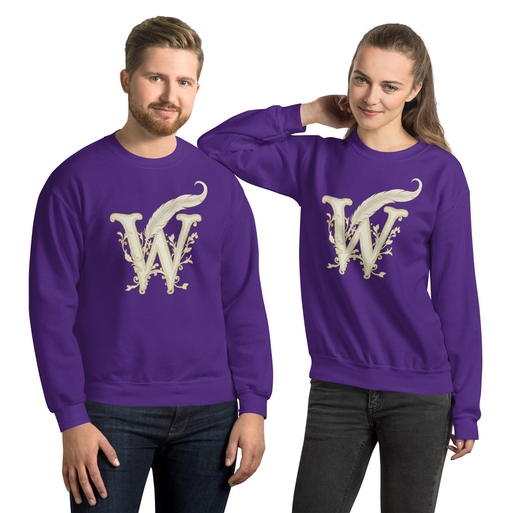 Book lover premium sweatshirt purple - Wordwhispers cream logo front - unisex literary apparel