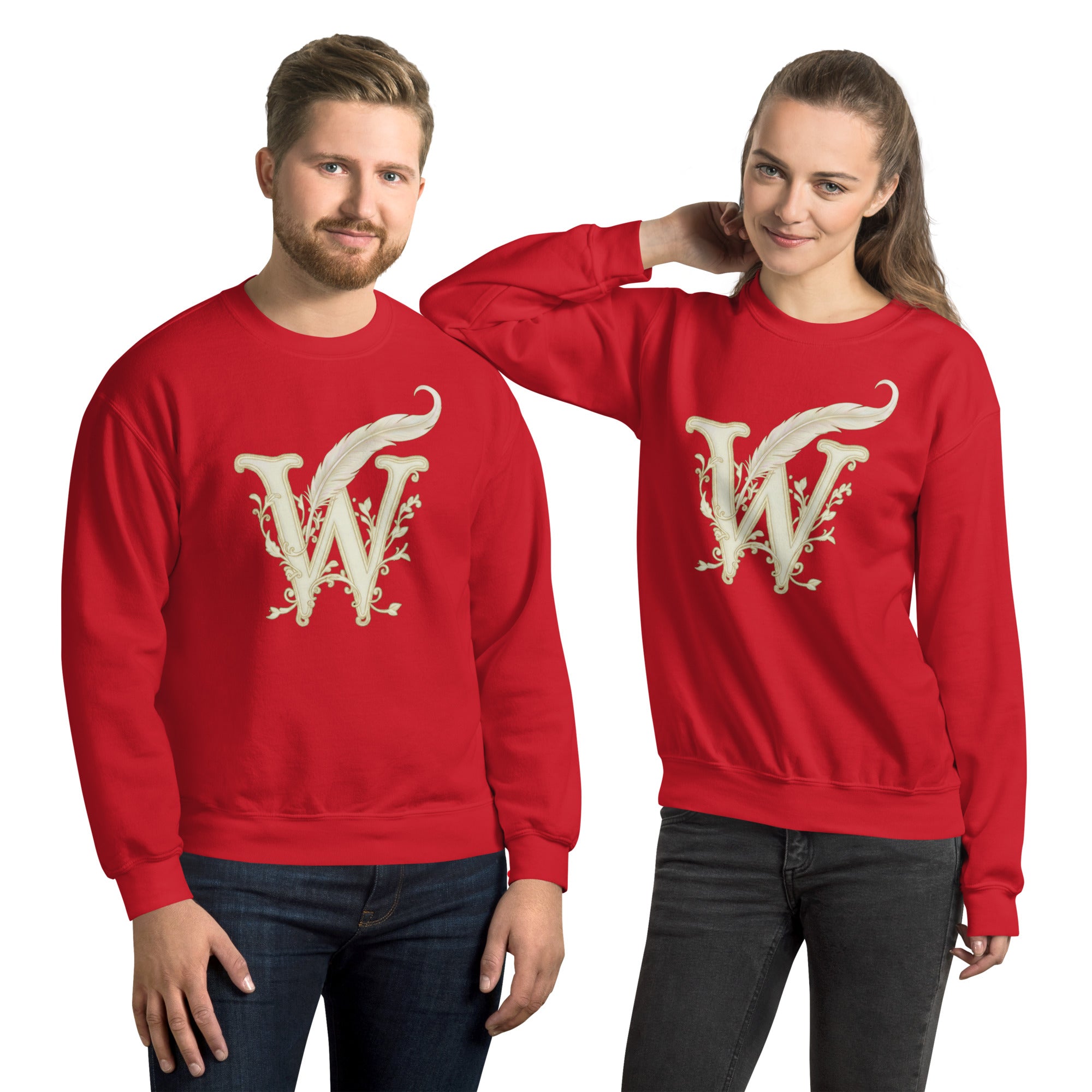 Book lover premium sweatshirt red - Wordwhispers cream logo front - unisex literary apparel