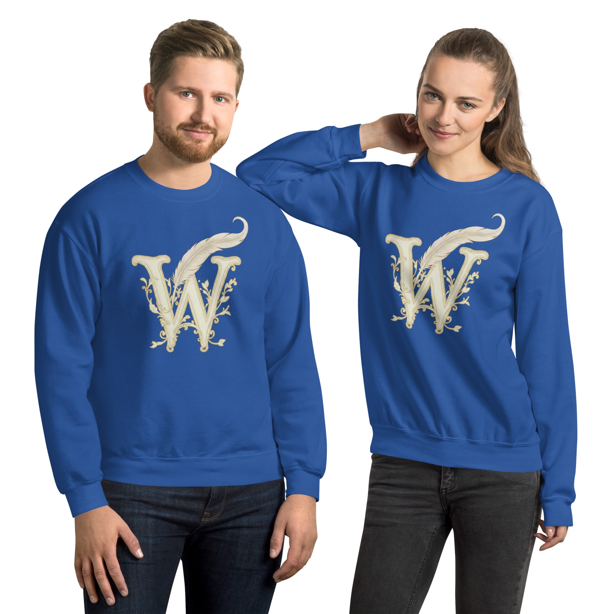 Book lover premium sweatshirt royal - Wordwhispers cream logo front - unisex literary apparel