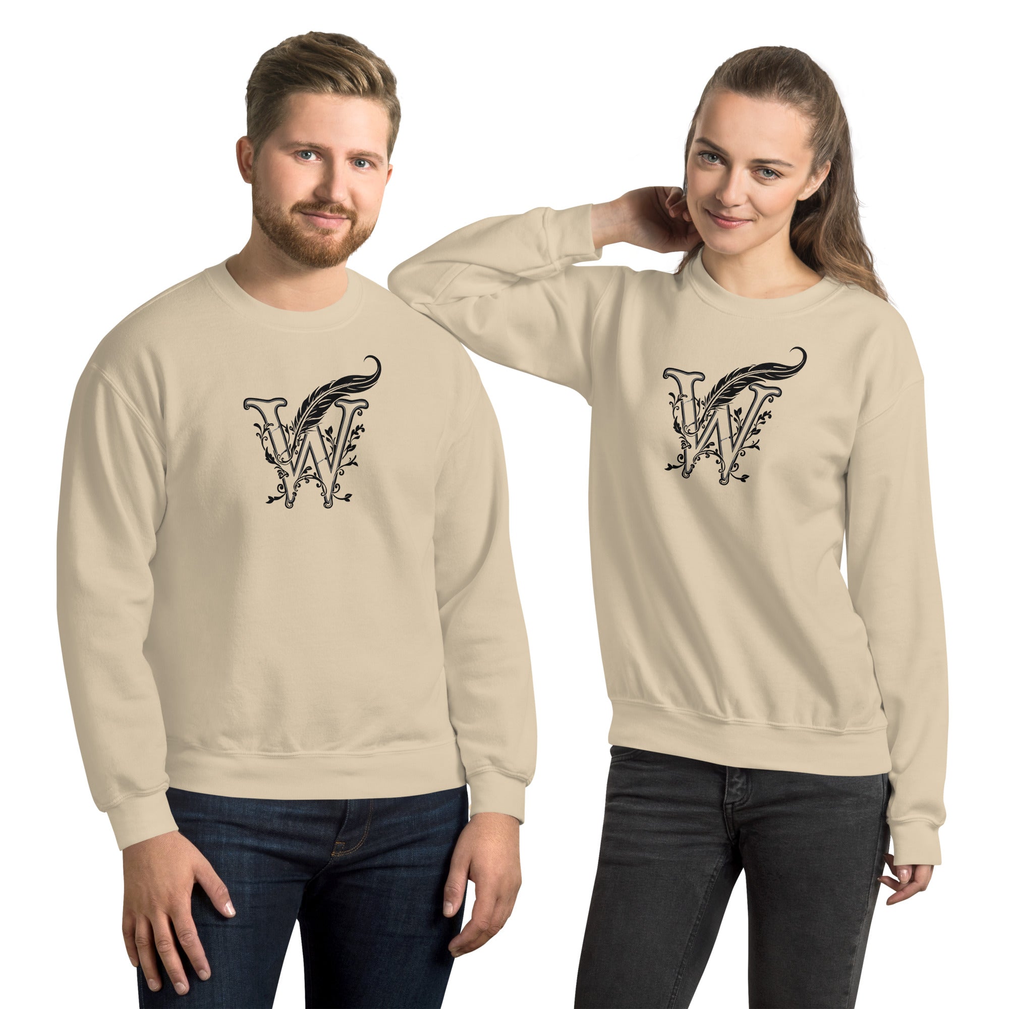 Book lover premium sweatshirt - Wordwhispers black logo front - unisex literary apparel - Sand